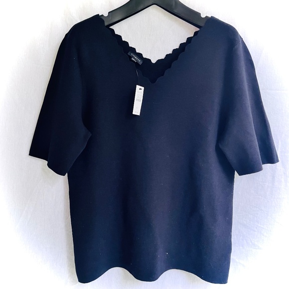 Talbots Women's Black Scalloped V Neck Pullover - Picture 1 of 8